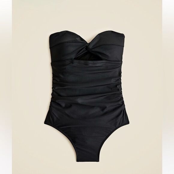 NWT J CREW Long Torso Gemma ruched bandeau cutout one-piece in black - Picture 6 of 9